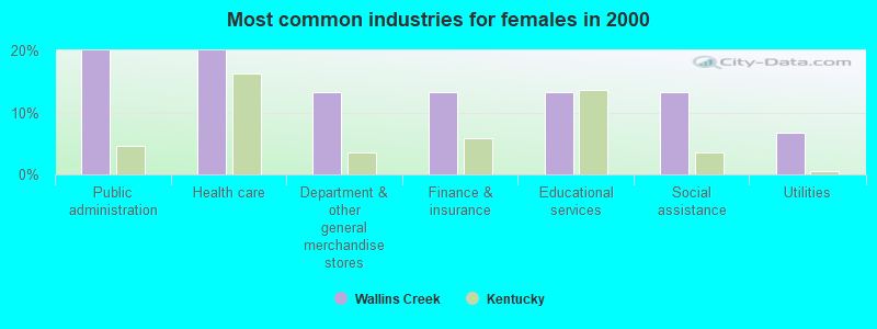 Most common industries for females in 2000