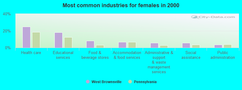 Most common industries for females in 2000