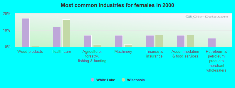 Most common industries for females in 2000