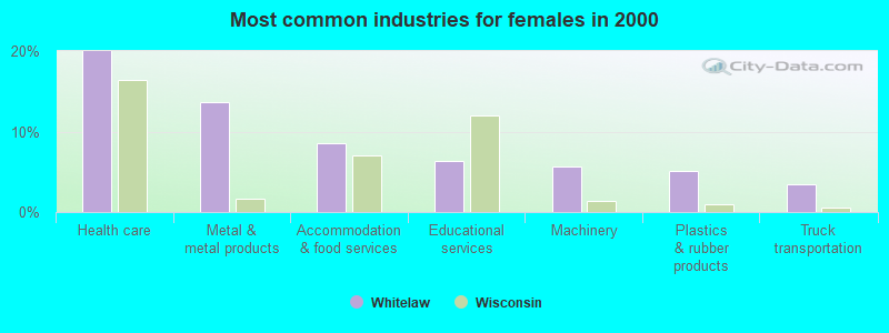 Most common industries for females in 2000