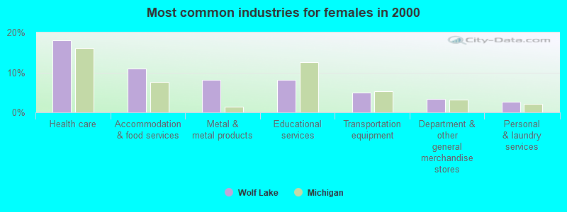 Most common industries for females in 2000