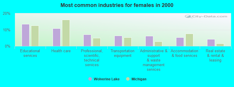 Most common industries for females in 2000