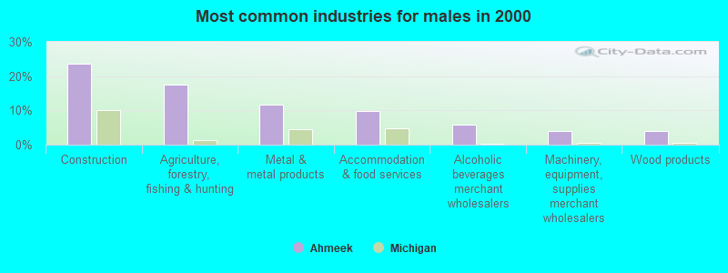 Most common industries for males in 2000