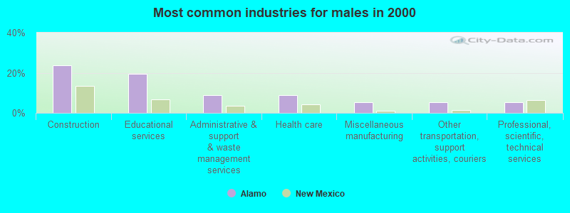 Most common industries for males in 2000