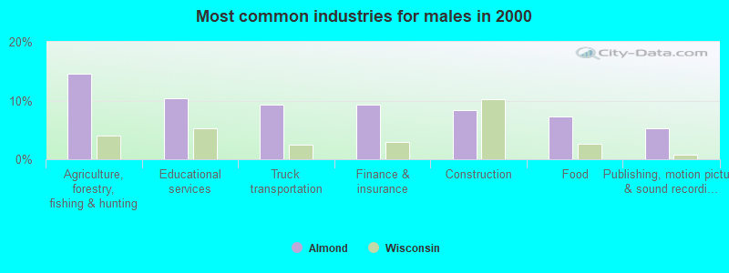 Most common industries for males in 2000