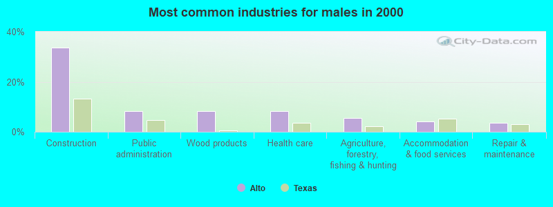 Most common industries for males in 2000