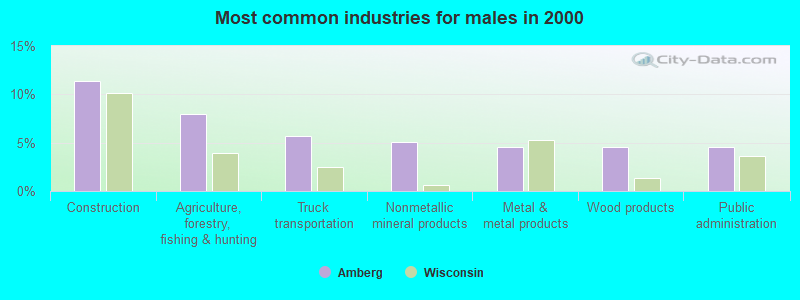 Most common industries for males in 2000