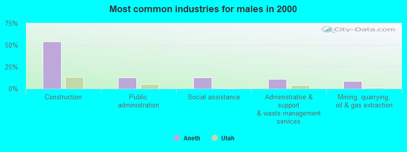 Most common industries for males in 2000