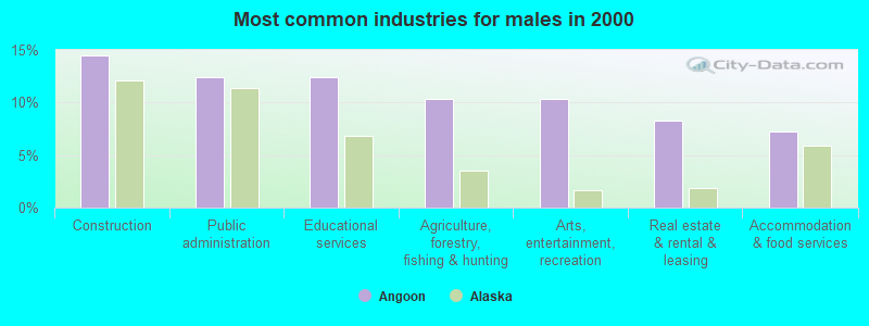 Most common industries for males in 2000