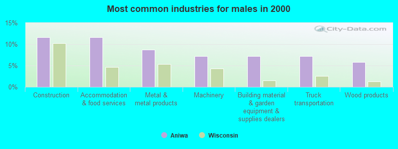 Most common industries for males in 2000