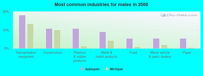 Most common industries for males in 2000