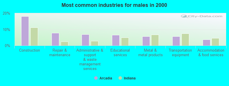 Most common industries for males in 2000