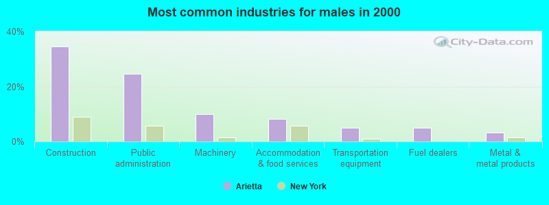 Most common industries for males in 2000