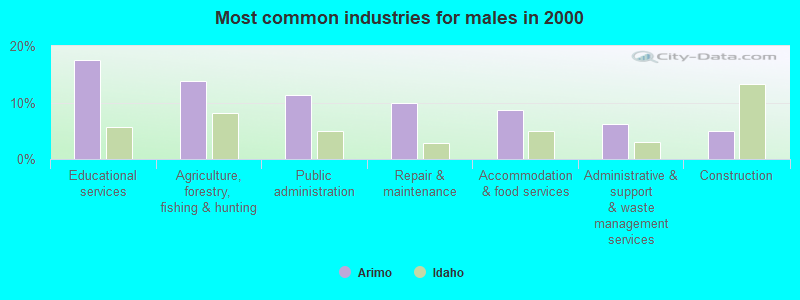 Most common industries for males in 2000