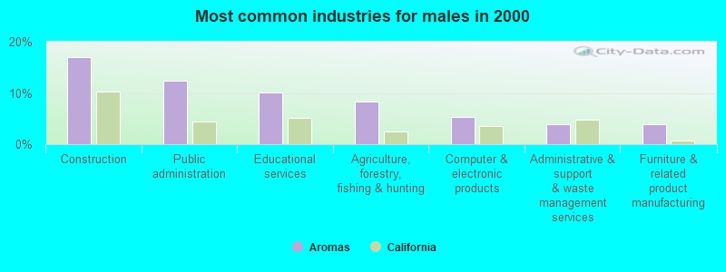 Most common industries for males in 2000