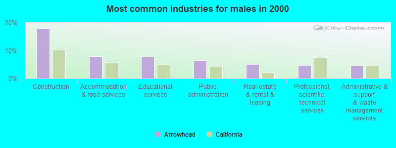 Most common industries for males in 2000