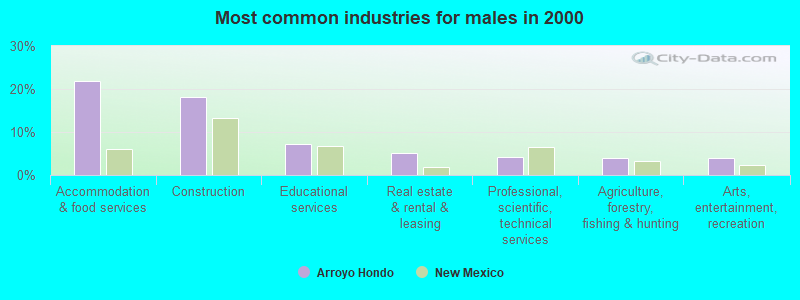 Most common industries for males in 2000