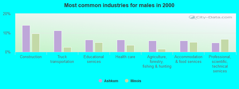 Most common industries for males in 2000