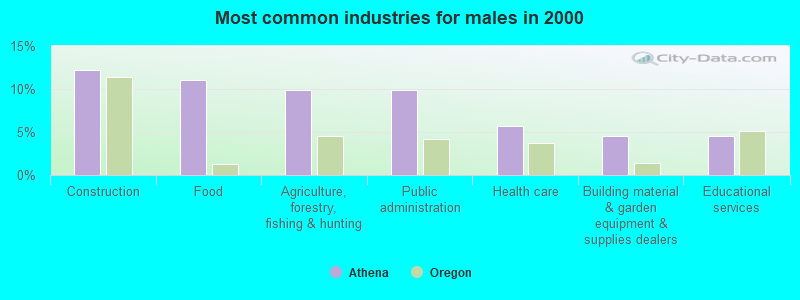 Most common industries for males in 2000