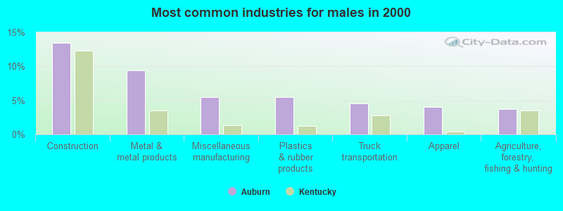 Most common industries for males in 2000