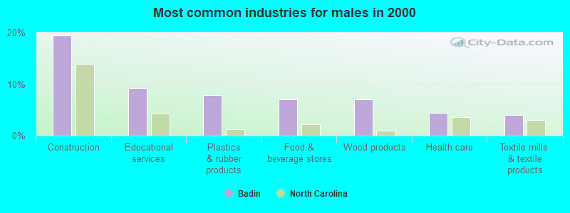 Most common industries for males in 2000