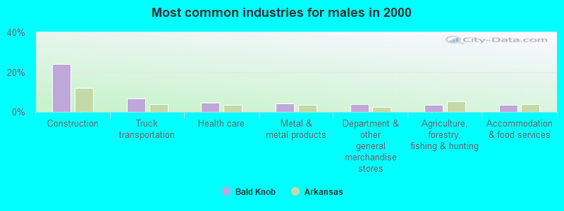 Most common industries for males in 2000