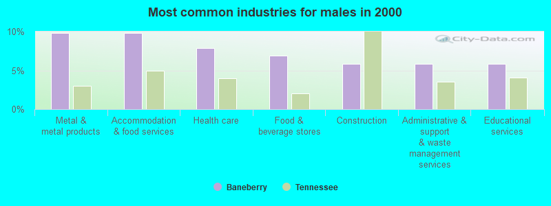 Most common industries for males in 2000