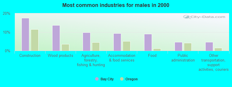 Most common industries for males in 2000