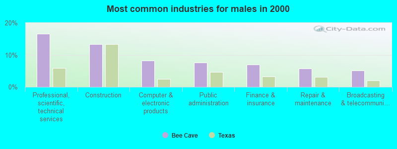 Most common industries for males in 2000