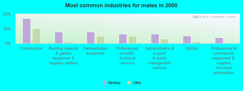 Most common industries for males in 2000