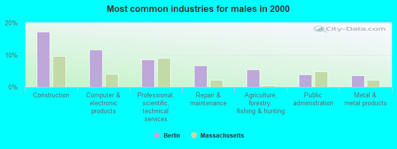 Most common industries for males in 2000