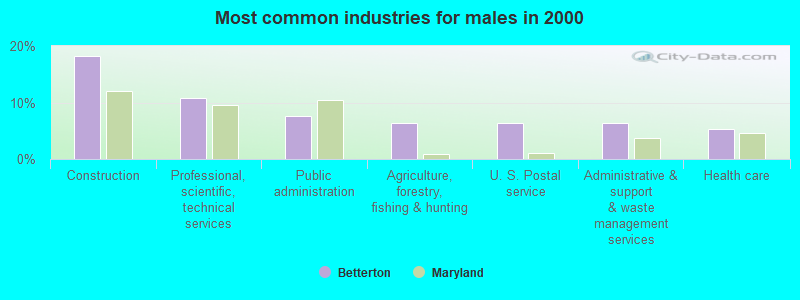 Most common industries for males in 2000