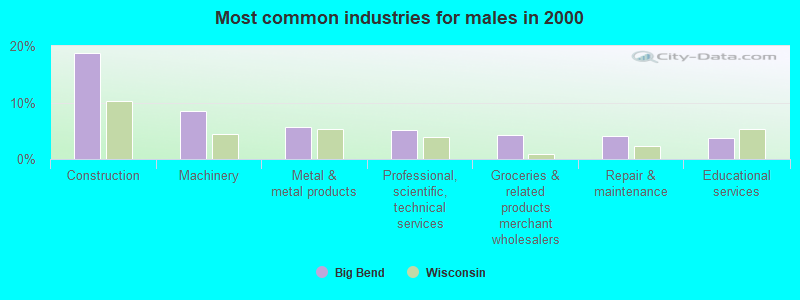 Most common industries for males 