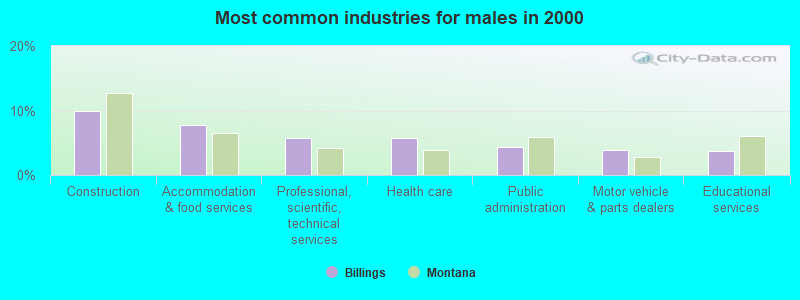 Most common industries for males in 2000