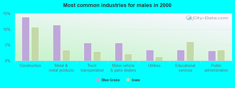 Most common industries for males in 2000