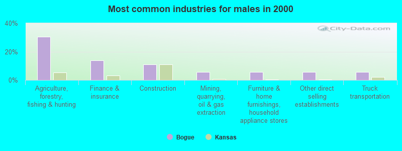 Most common industries for males in 2000