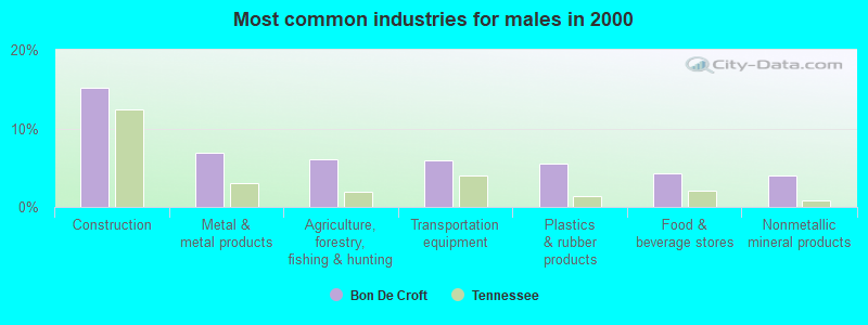 Most common industries for males in 2000