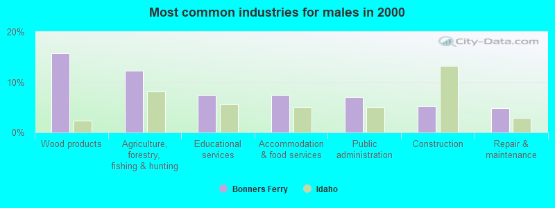 Most common industries for males in 2000