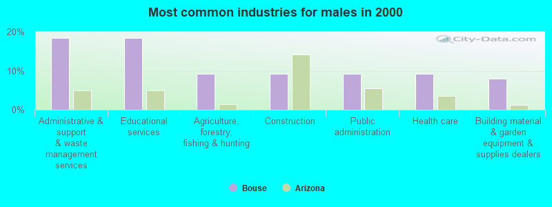 Most common industries for males in 2000