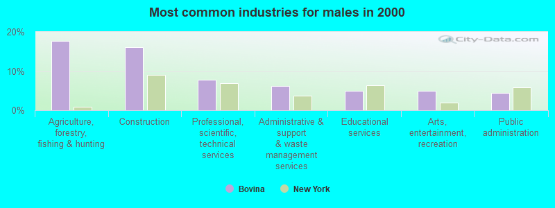 Most common industries for males in 2000