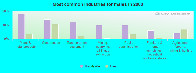 Most common industries for males in 2000