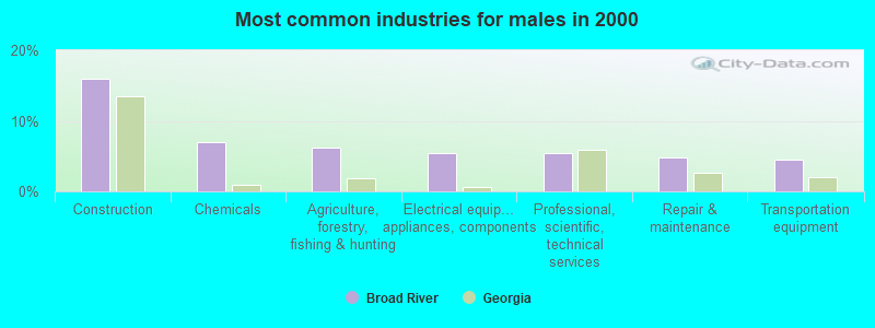 Most common industries for males in 2000