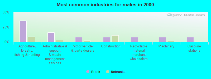 Most common industries for males in 2000