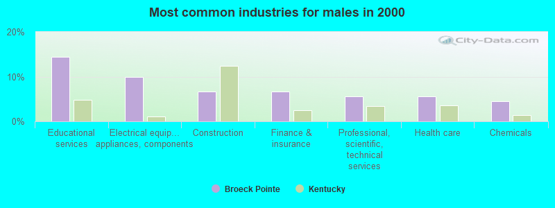 Most common industries for males in 2000