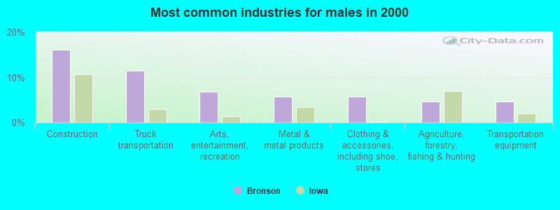 Most common industries for males in 2000