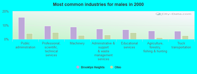 Most common industries for males in 2000