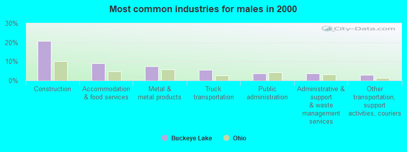 Most common industries for males in 2000