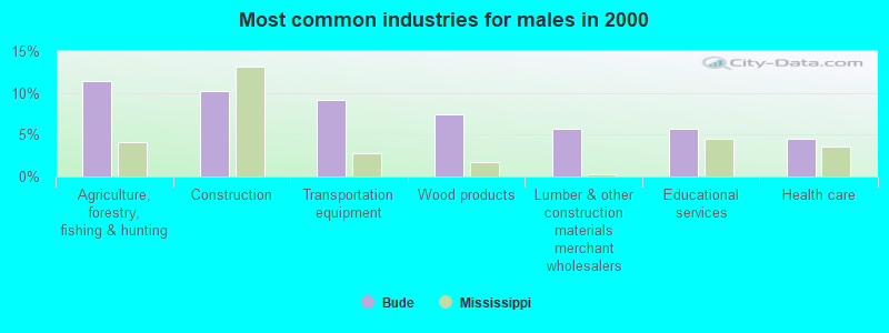 Most common industries for males in 2000