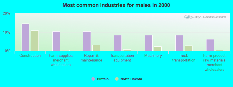 Most common industries for males in 2000