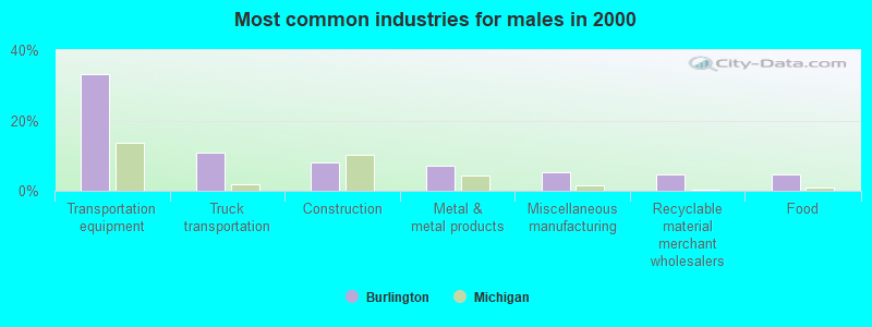 Most common industries for males in 2000